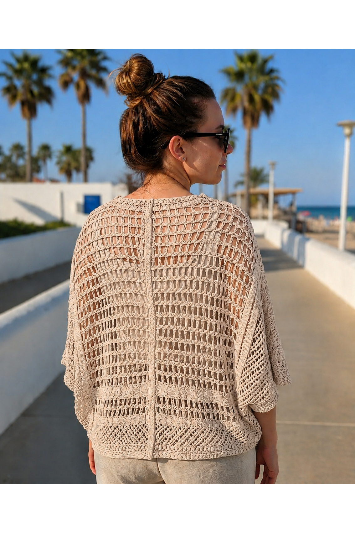 Boho Crochet Gilet Beige