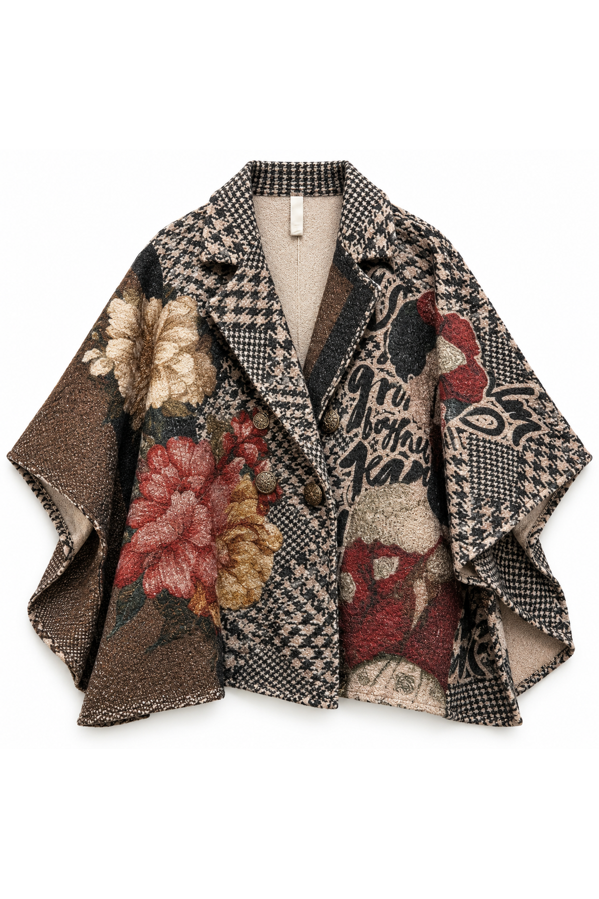 Frida Poncho met Print Zwart