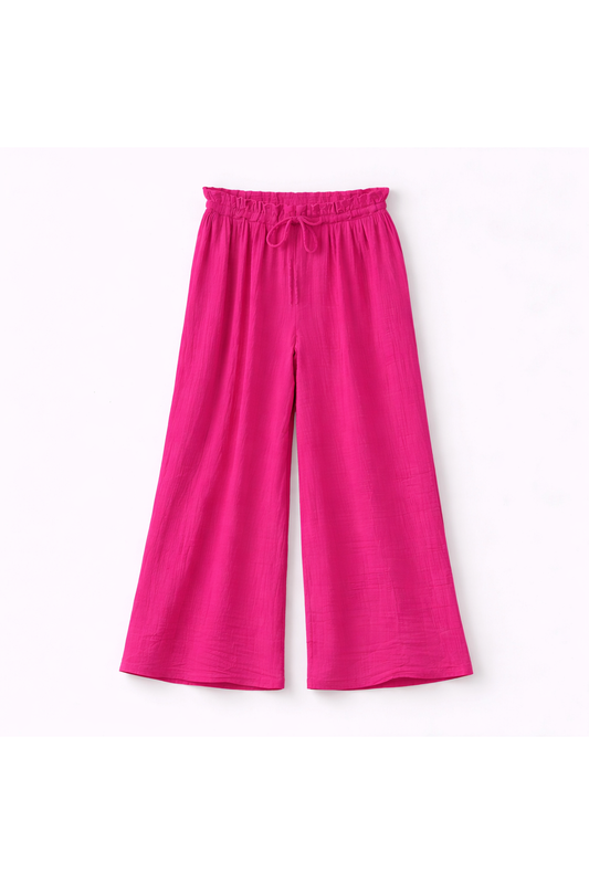 Luchtige broek in gewafeld katoen fuschia
