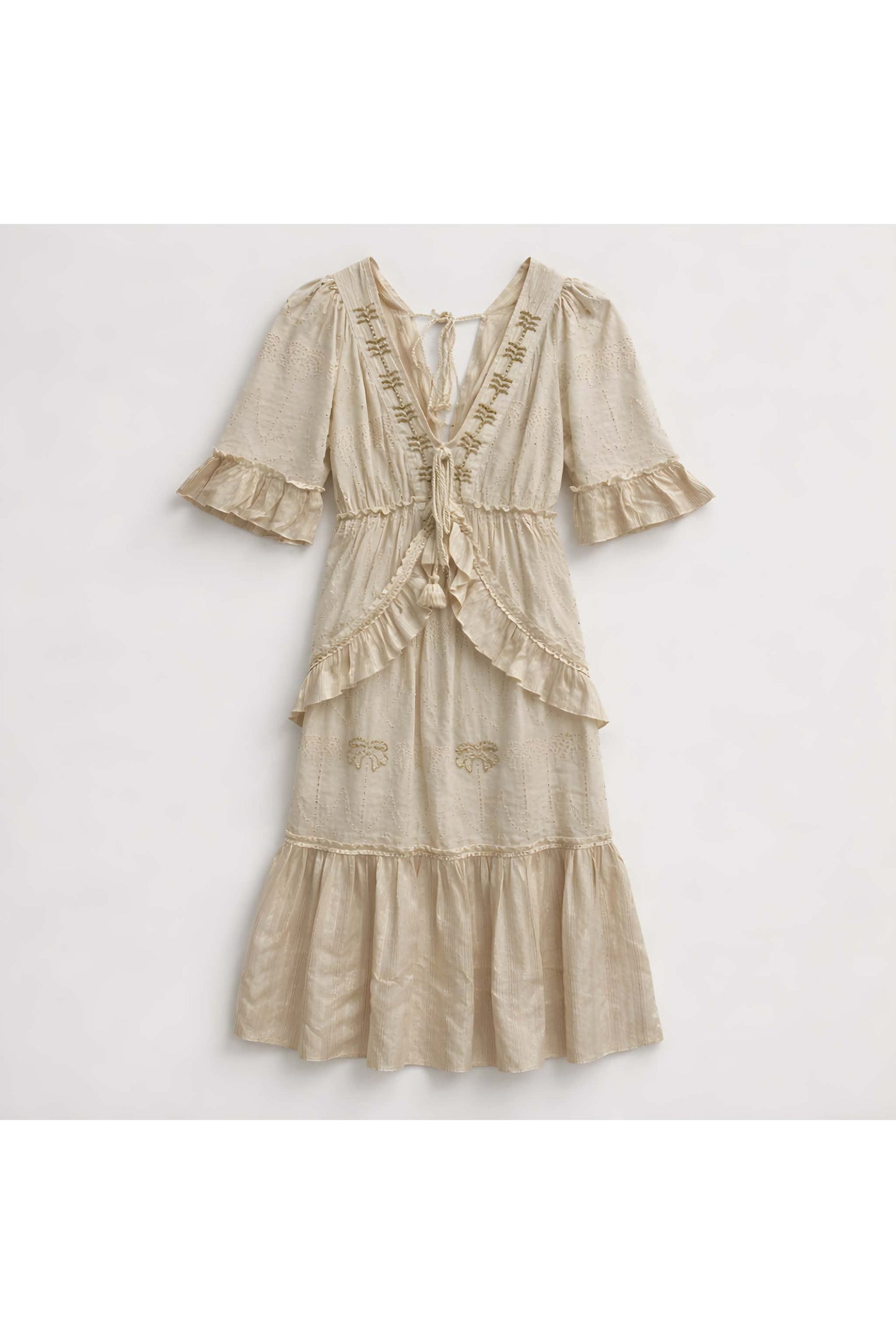 Romantische boho maxi jurk in zachte crème