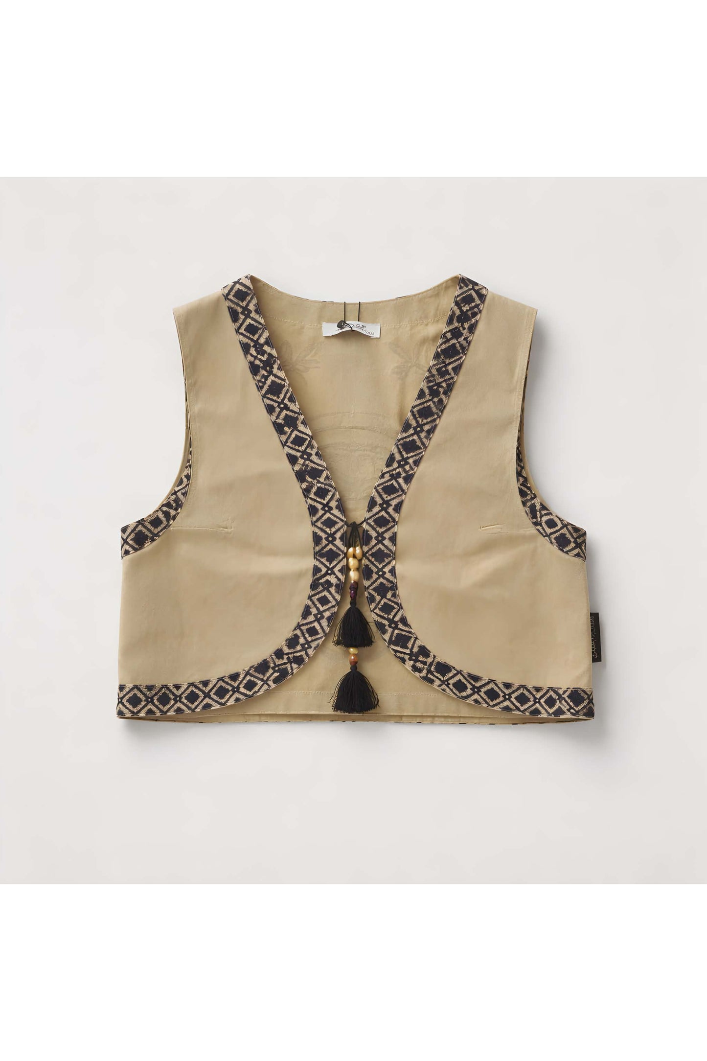 Boho gilet met eye print – beige/zwart