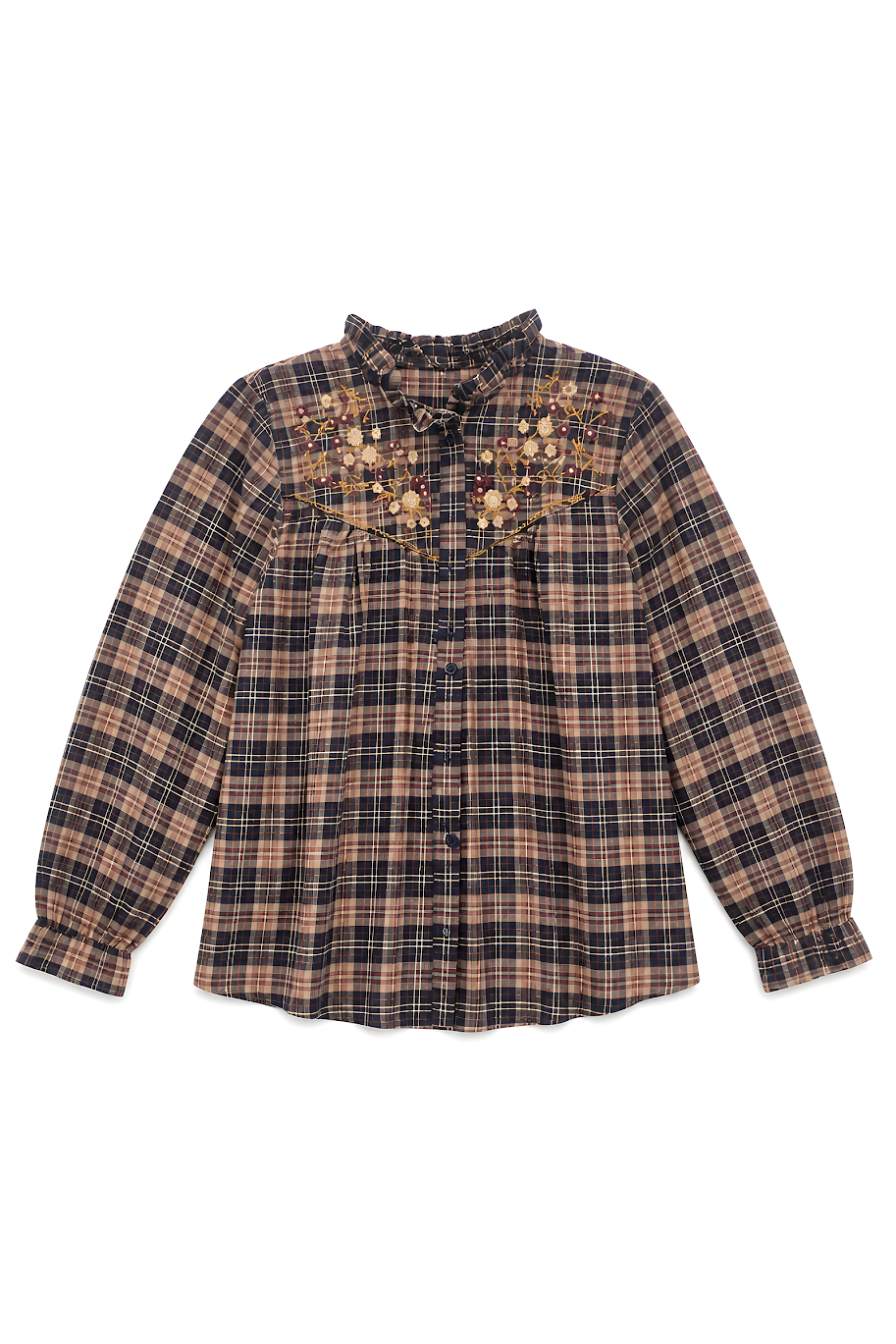 Boho Check Bloes met Borduurwerk Vieux Rose