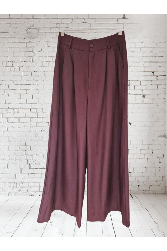 Wide Leg Broek-Burgundy