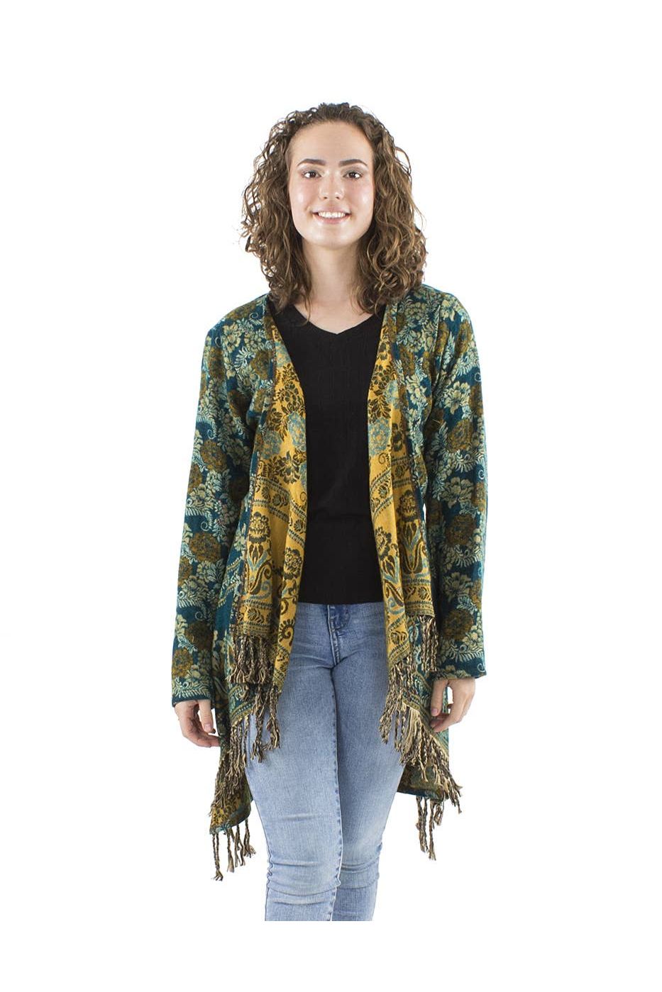 Jacquard Boho Gilet met Franjes Groen