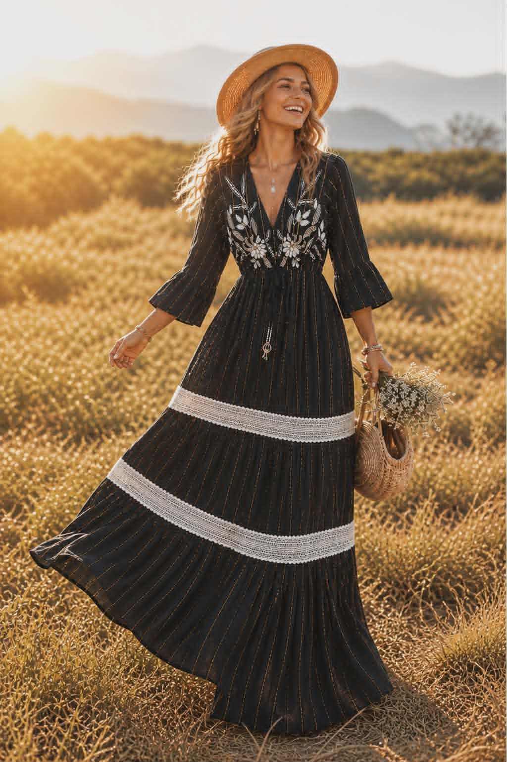 Bohemian Maxi Jurk Zwart