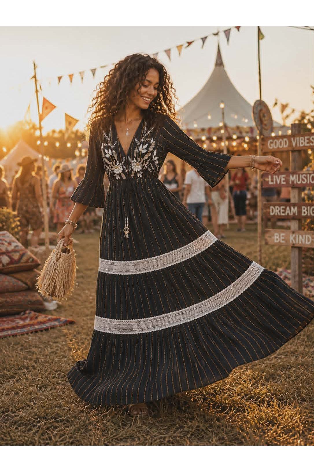 Bohemian Maxi Jurk Zwart