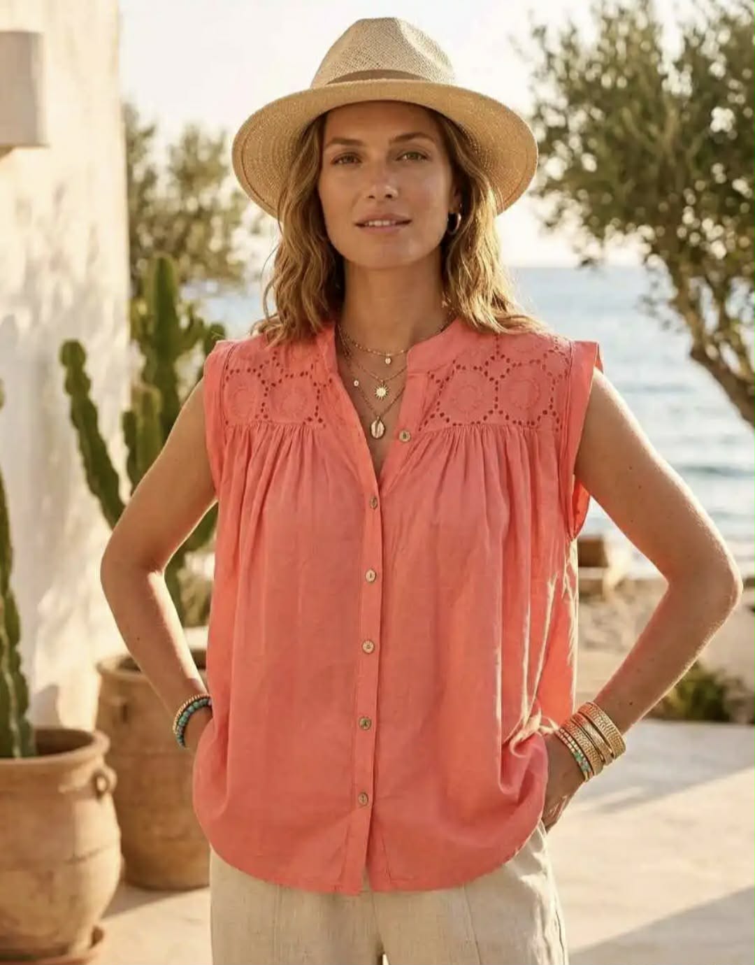 Boho Blouse Summer Breeze z/m Corail