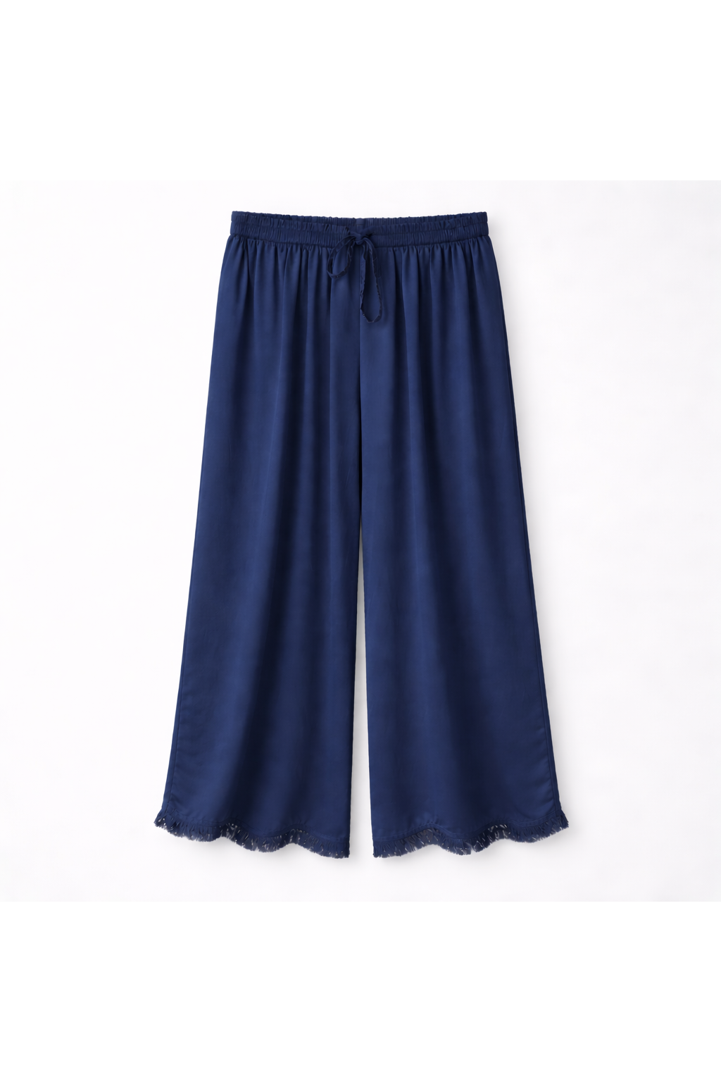 Satijnen broek met franjes marineblauw