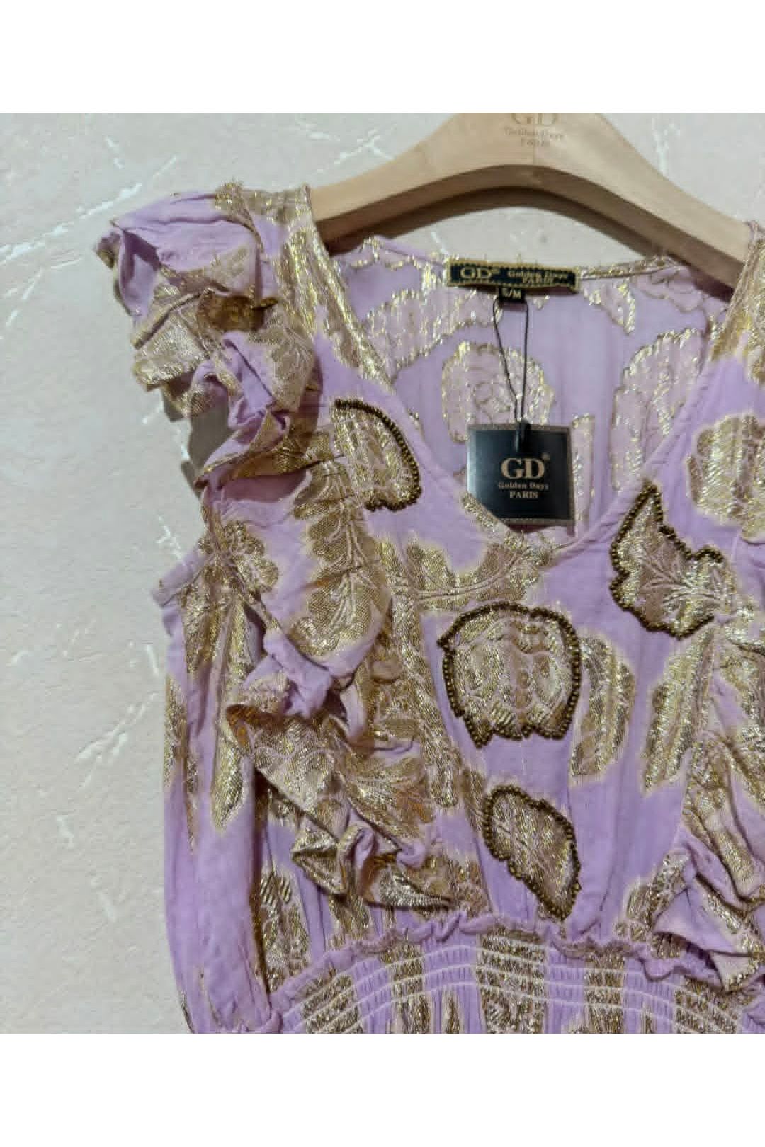 Lurex maxi jurk met smokwerk lila