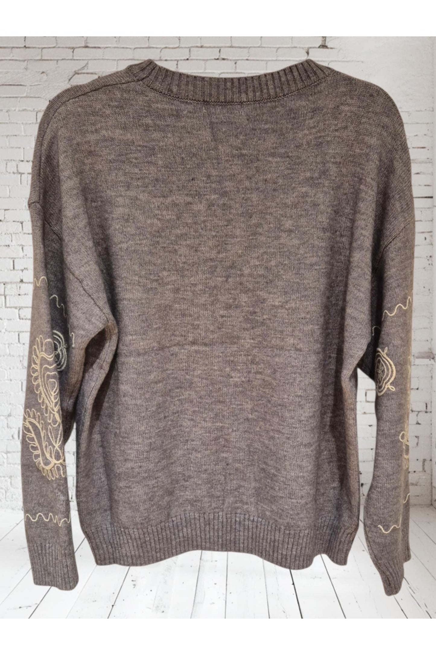 Gebreide Pull met Borduursels Grijs