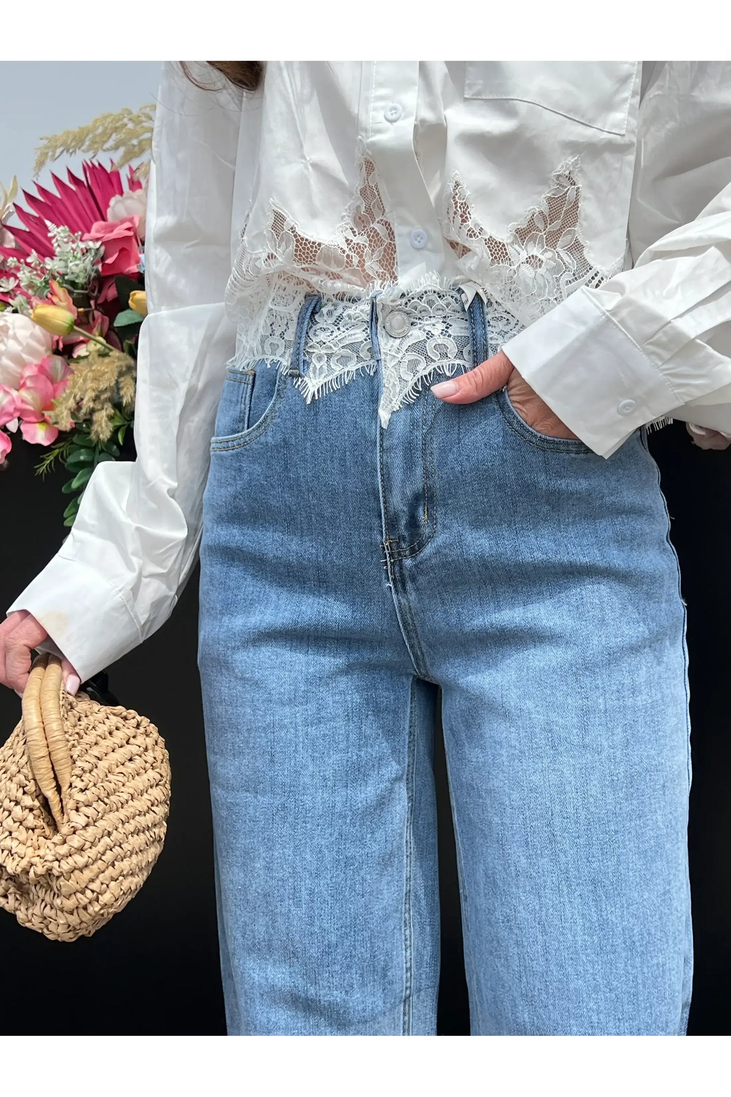 Lace & Sparkle Wide Leg Jeans