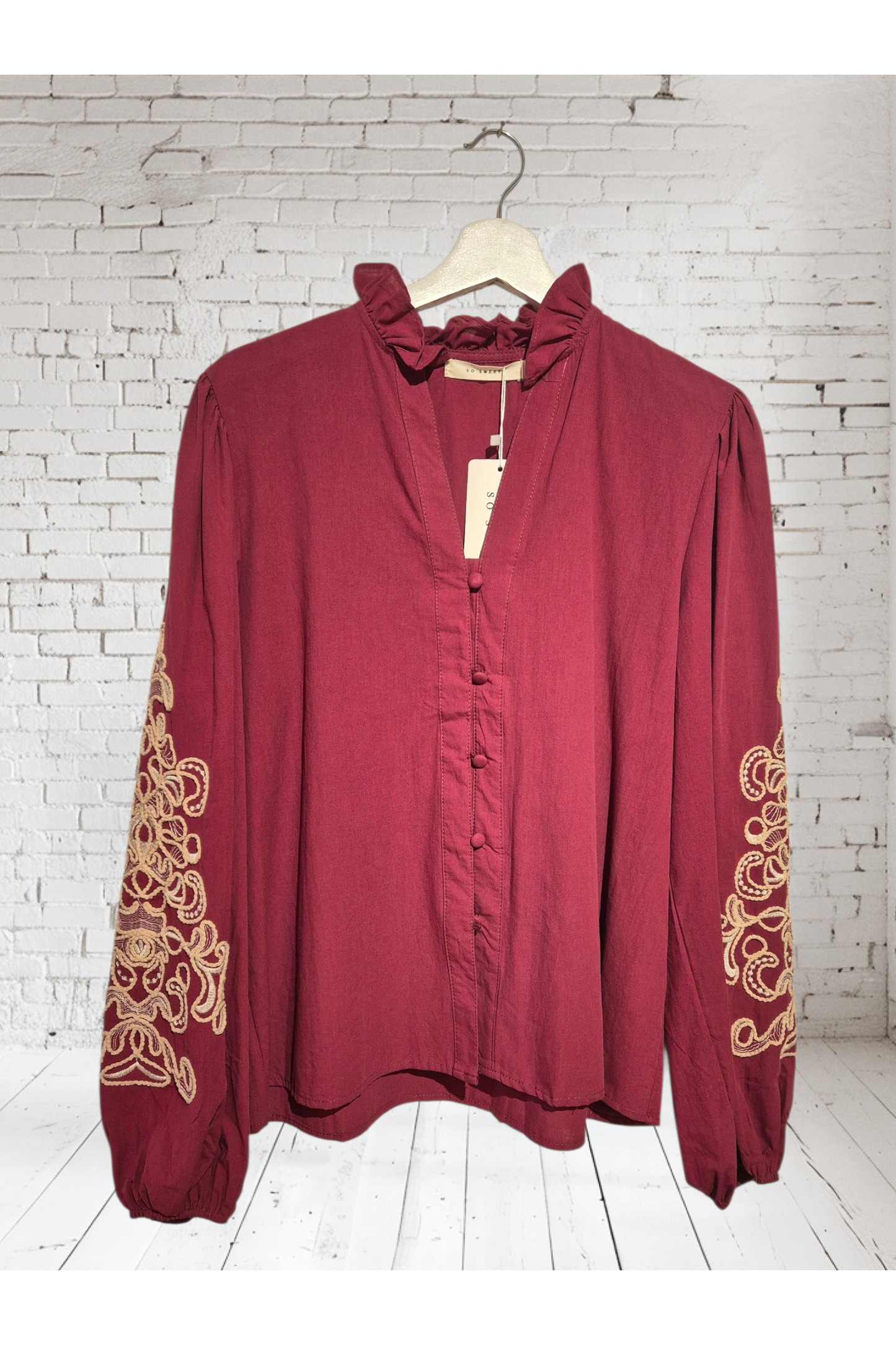 Wijnrode Blouse met Borduursel