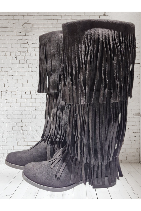 Zwarte suède fringed laarzen