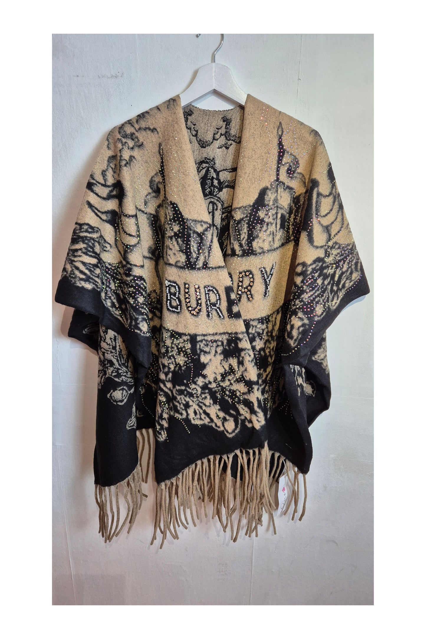 Poncho met Ruiterprint en Strass