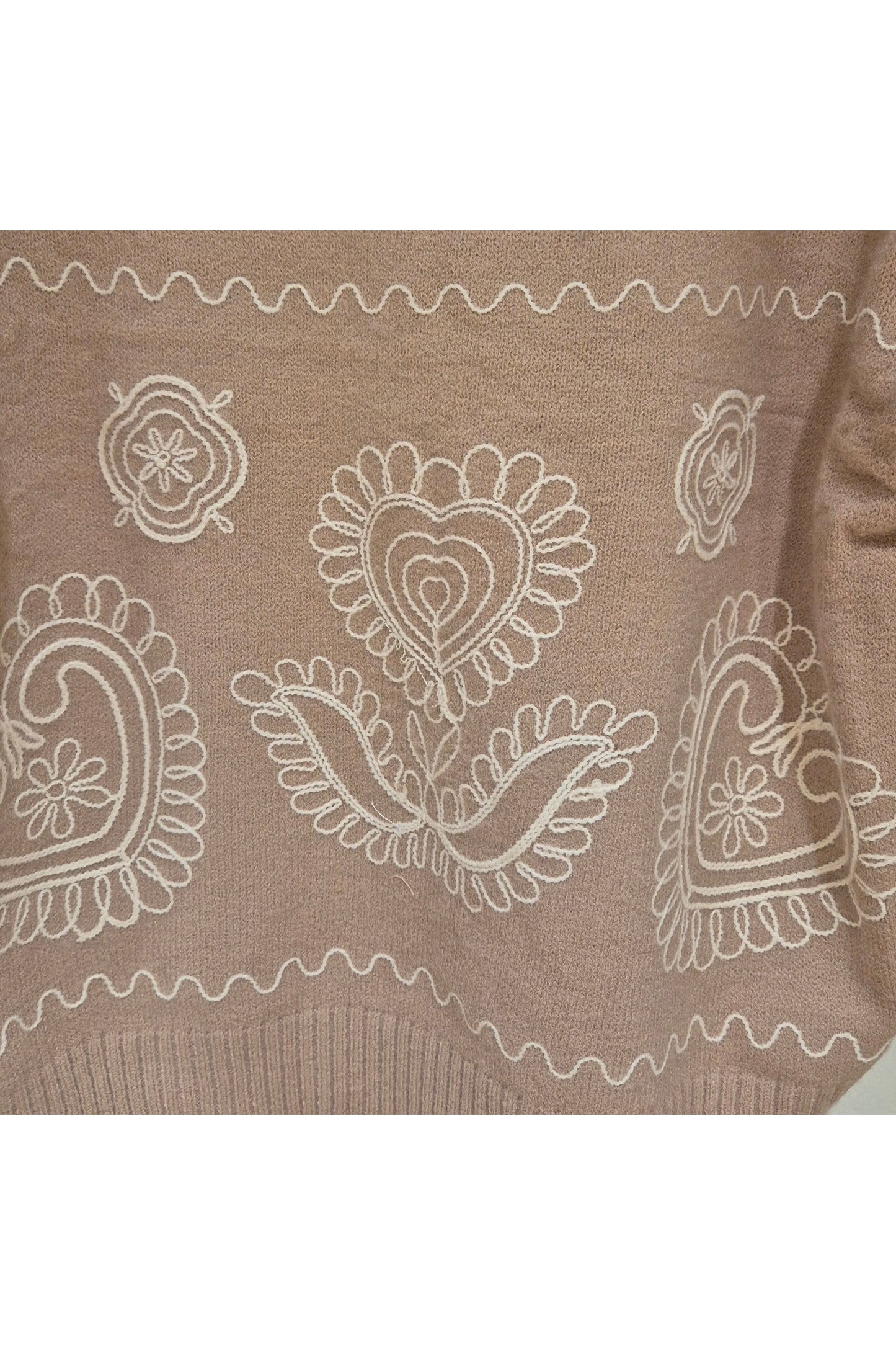 Gebreide Pull met Borduursels Camel