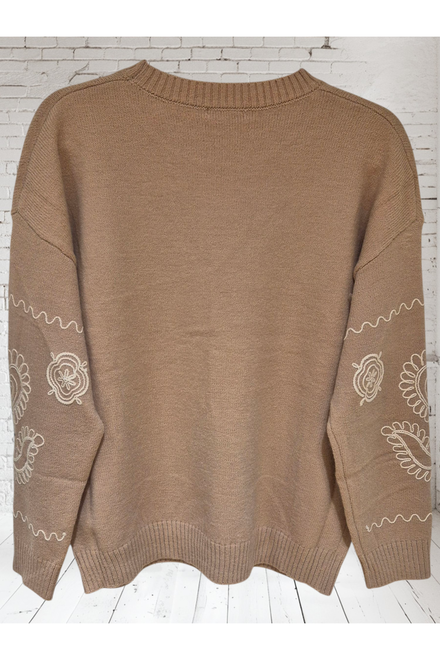 Gebreide Pull met Borduursels Camel