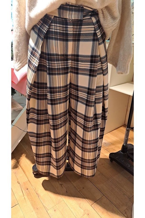 Geruite Palazzo-Broek Ecru