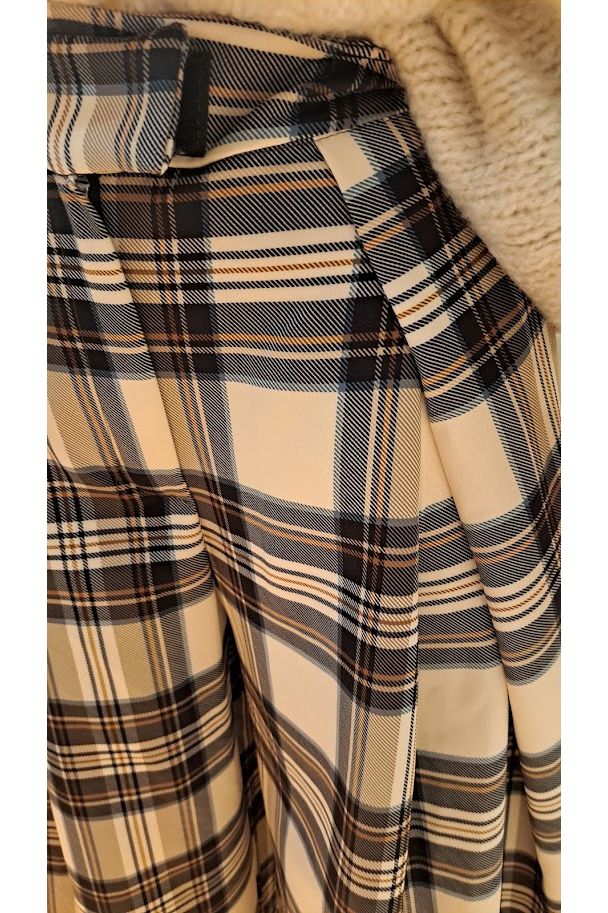 Geruite Palazzo-Broek Ecru