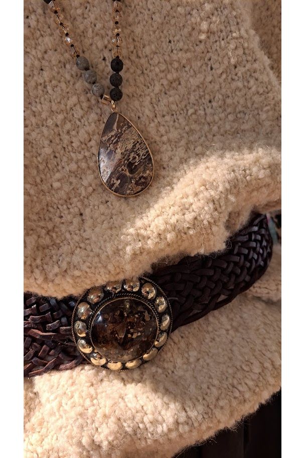 Donkerbruin gevlochten riem met statement gesp