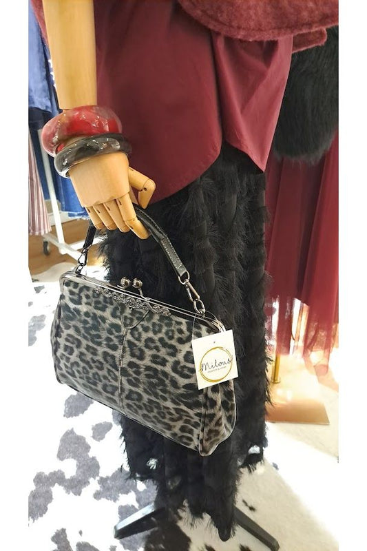 Vintage Chic Handtas Grijze Leopard