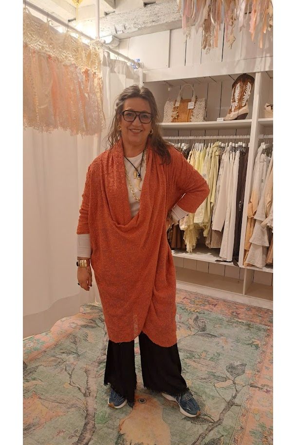 Jurk met waterfall hals corail