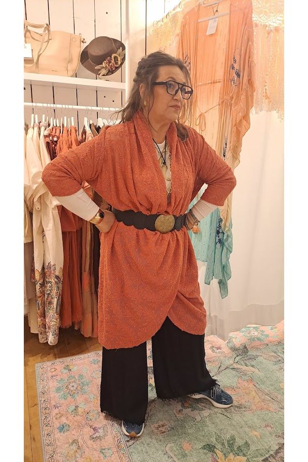 Jurk met waterfall hals corail