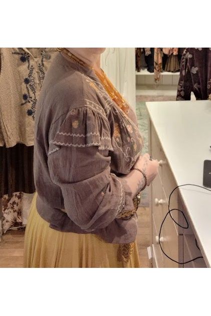 Boho Cross-Stitch Blouse Bruin