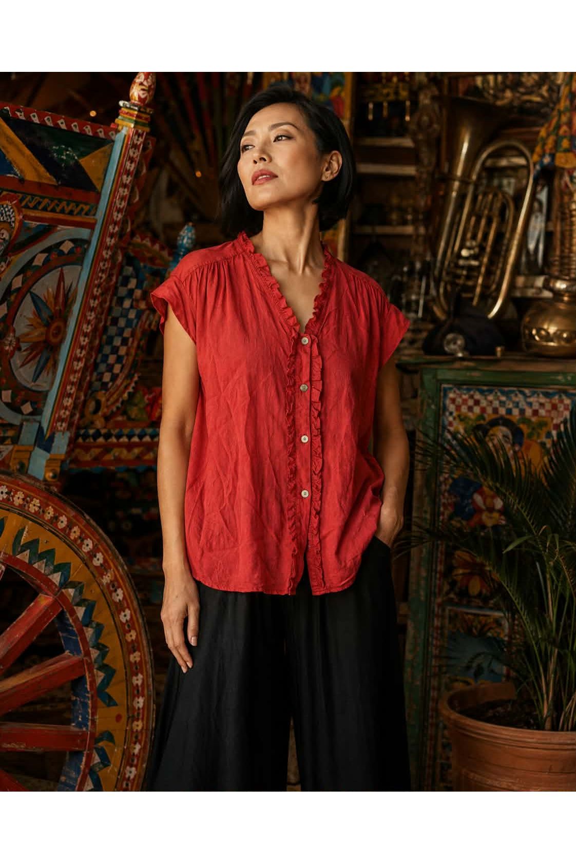 Boho ruffle bloes Rood