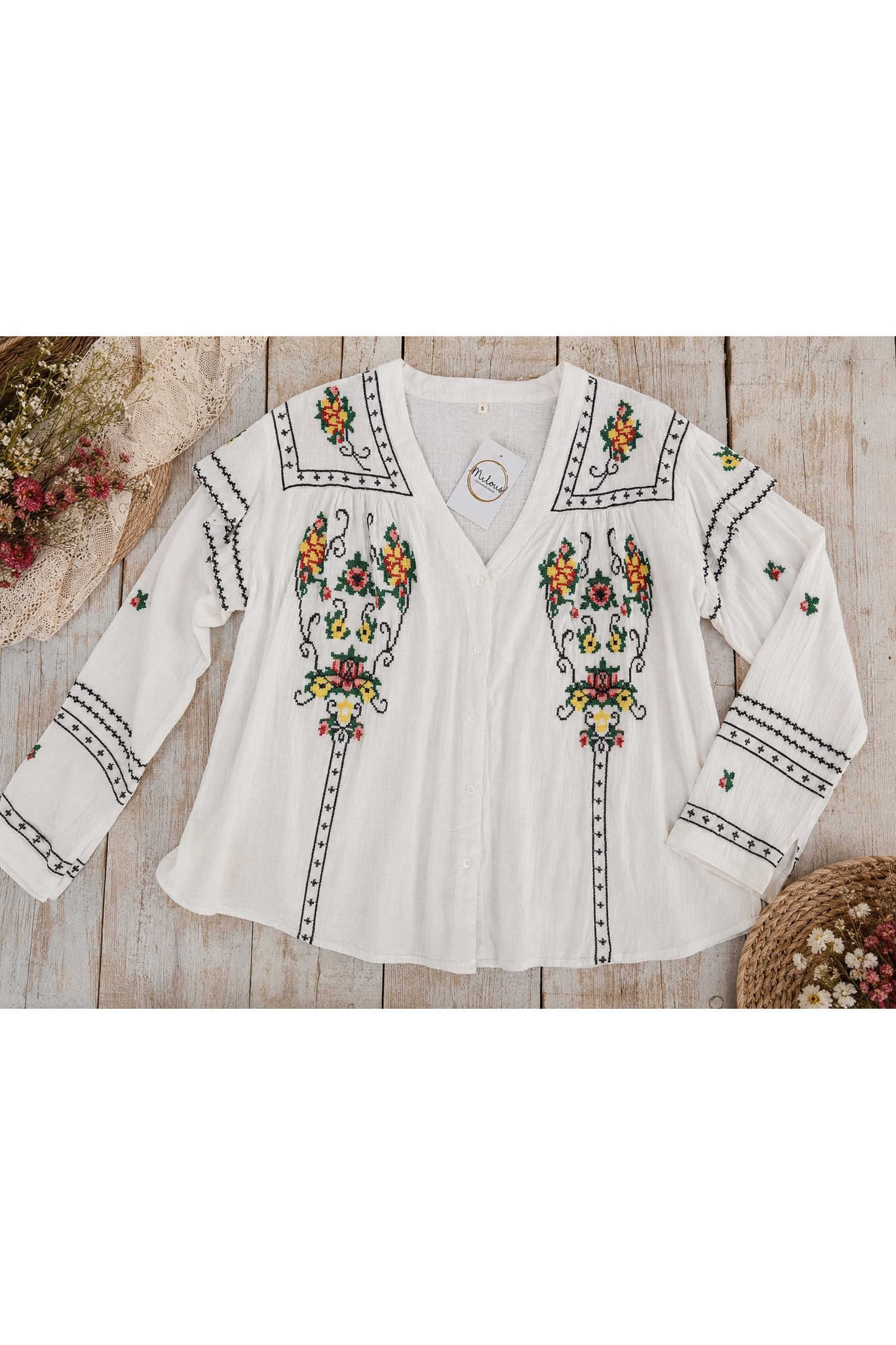 Boho Cross-Stitch Blouse Wit