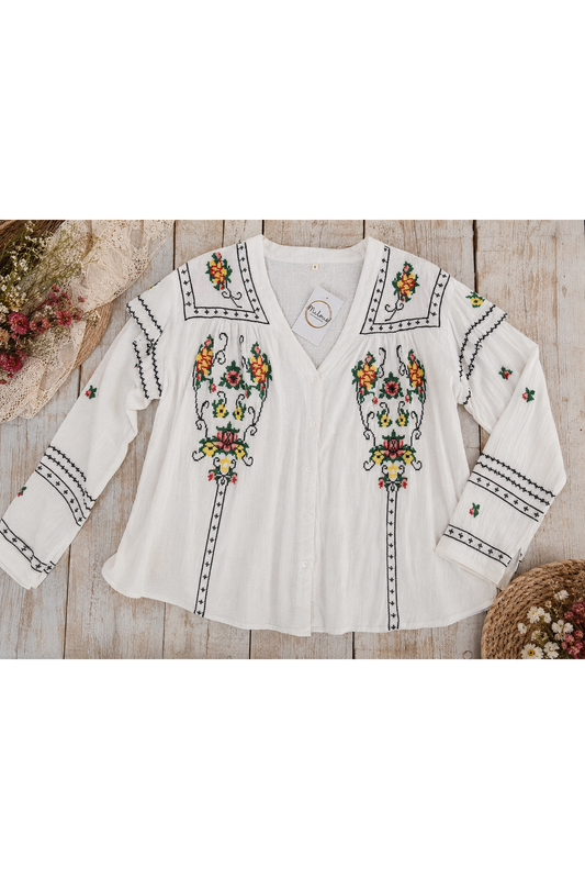 Boho Cross-Stitch Blouse Wit