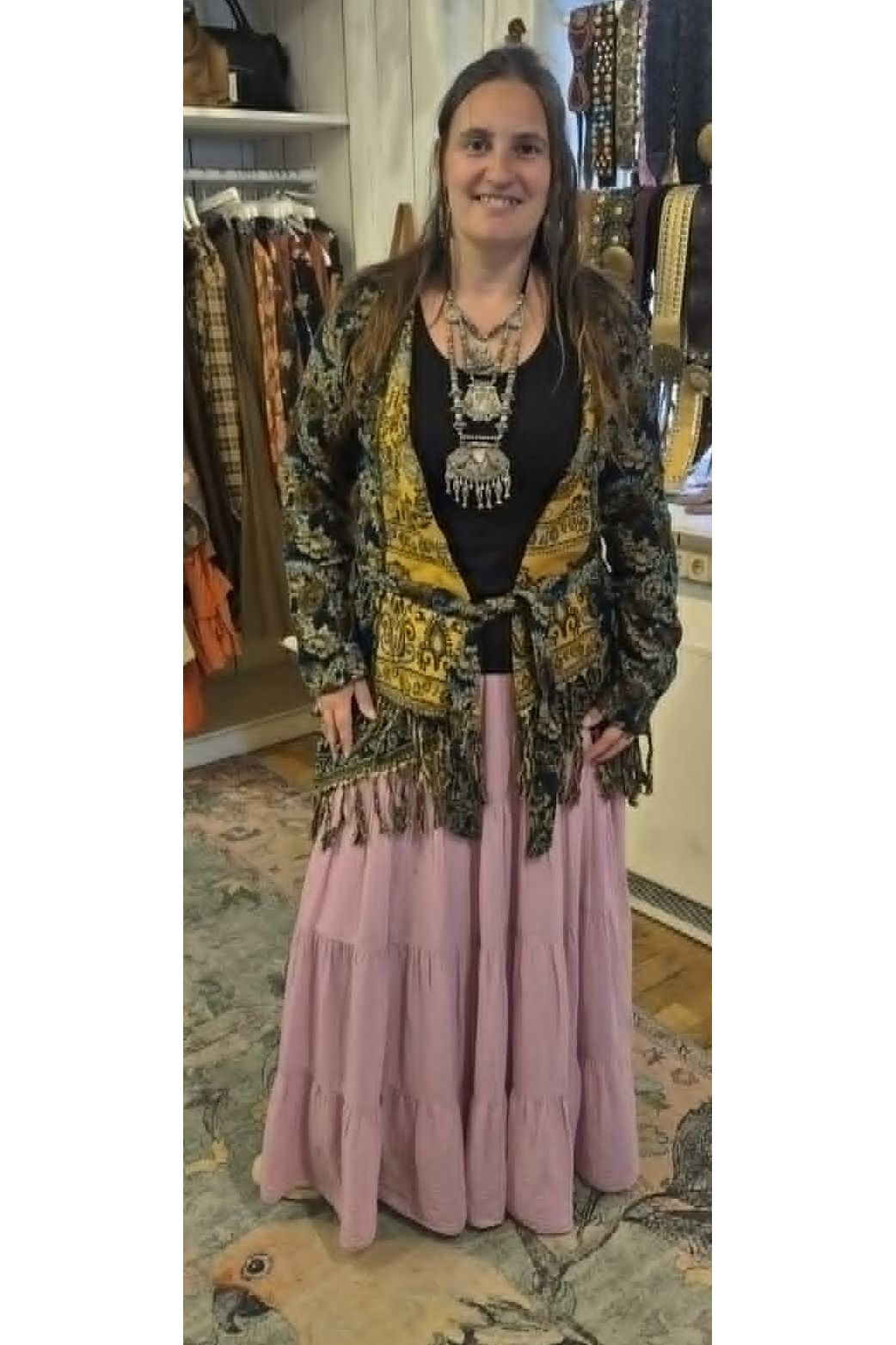 Jacquard Boho Gilet met Franjes Groen