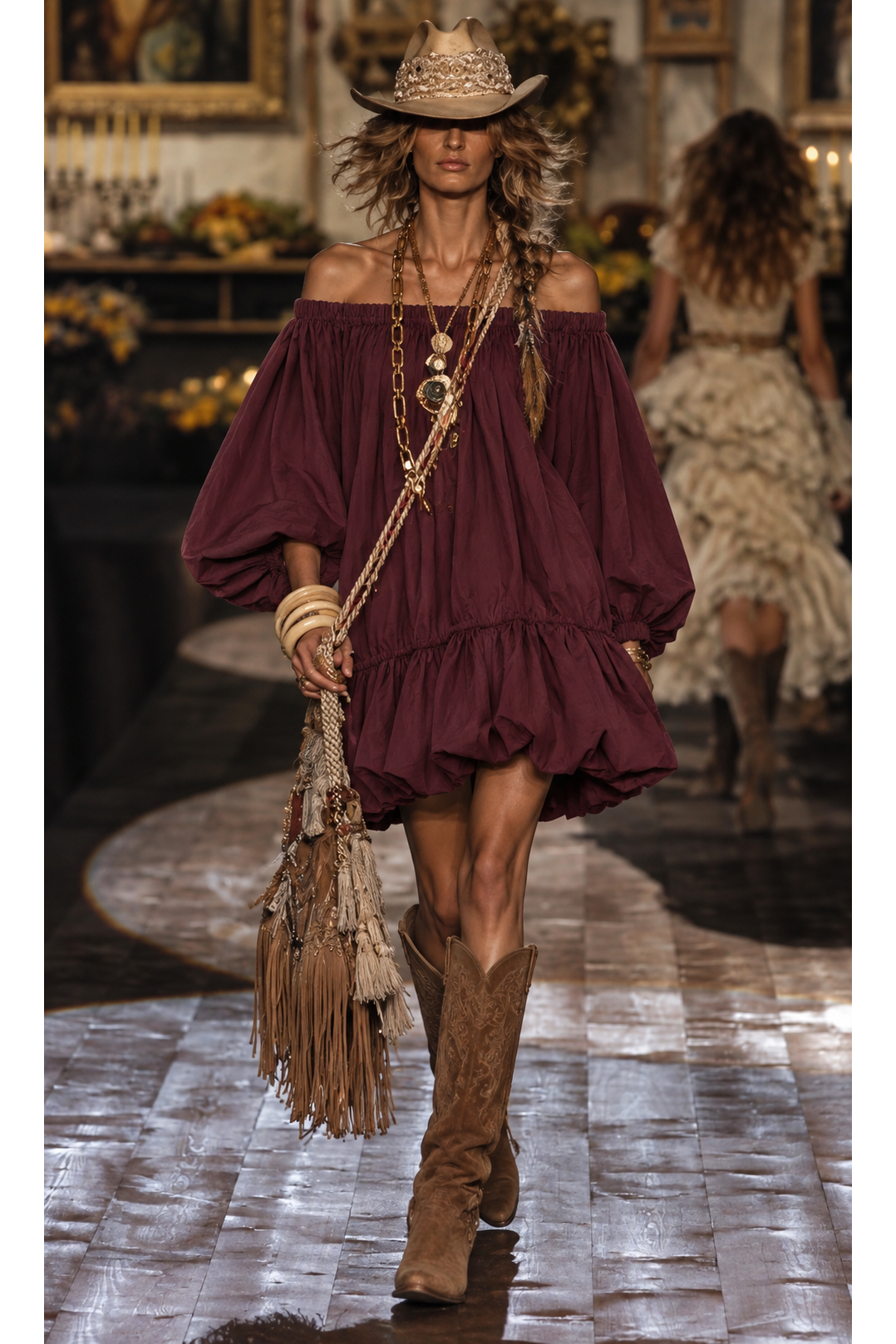 Boho Balloon Dress Bordeaux