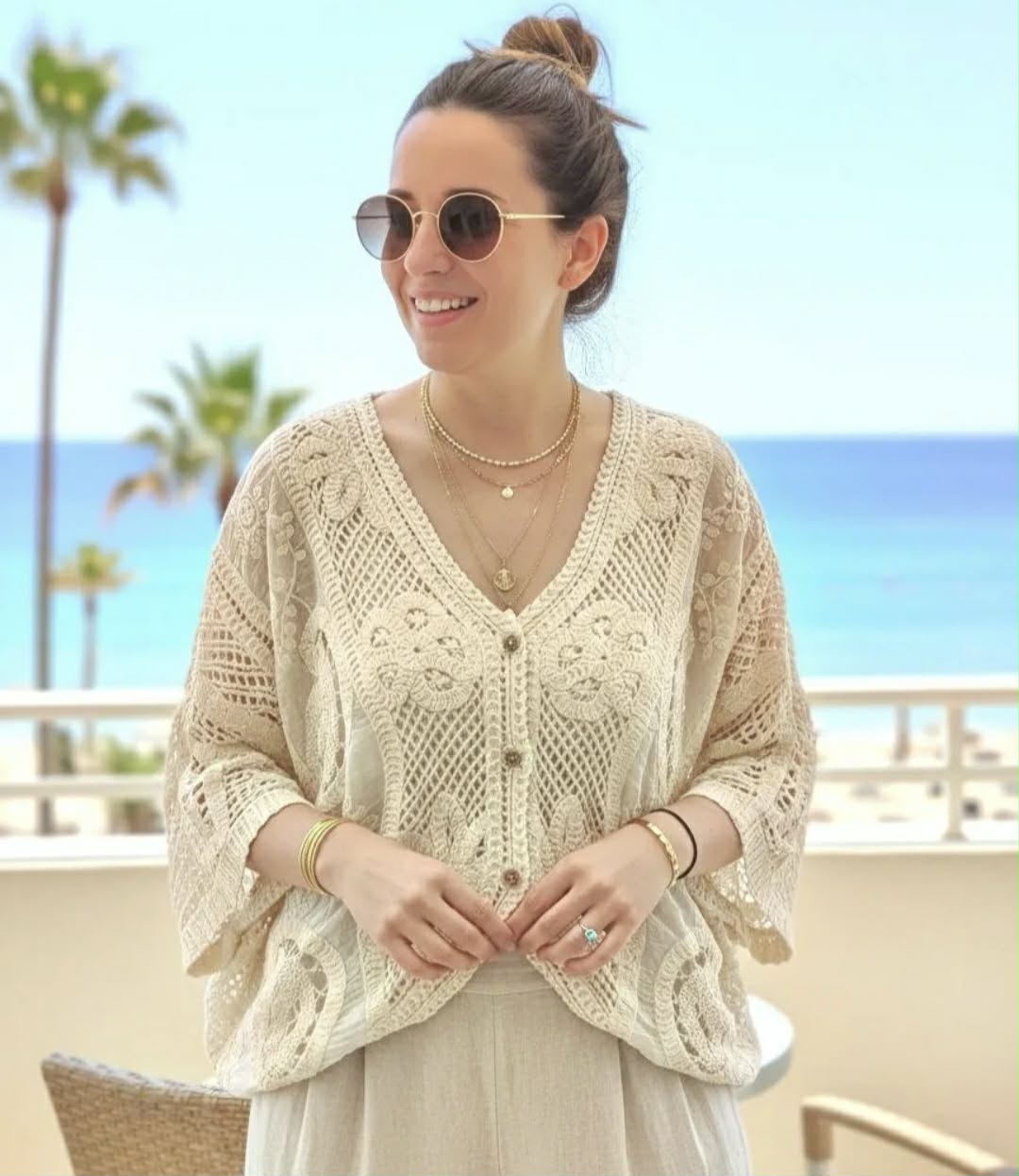 Boho Crochet Gilet Beige