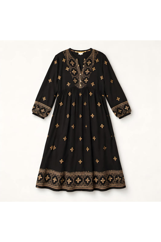 Lange jurk in een soepele viscosemix zwart