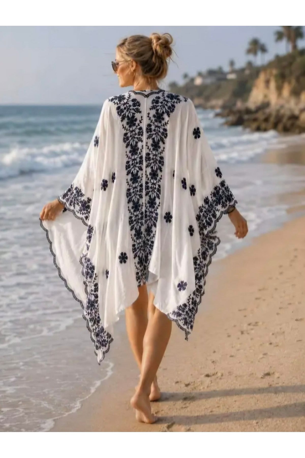 Boho Kimono Nomad wit/donkerblauw