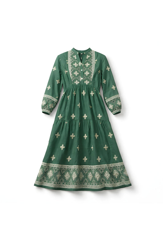 Lange jurk in een soepele viscosemix groen