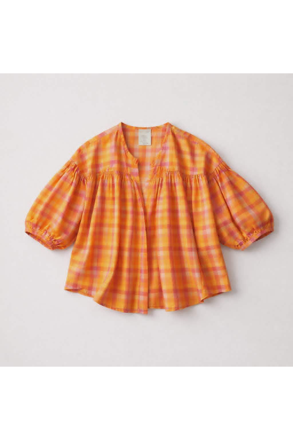 Sunset Check Blouse Orange