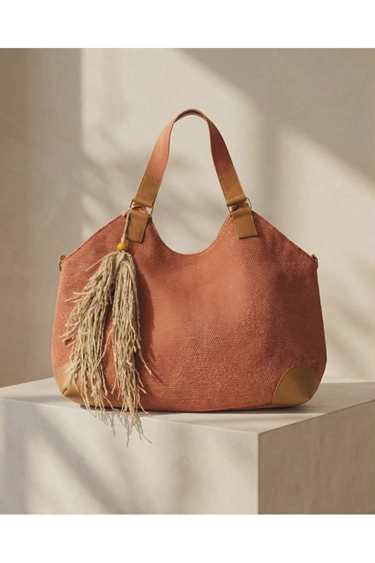 Coral jutte handtas met lederen details
