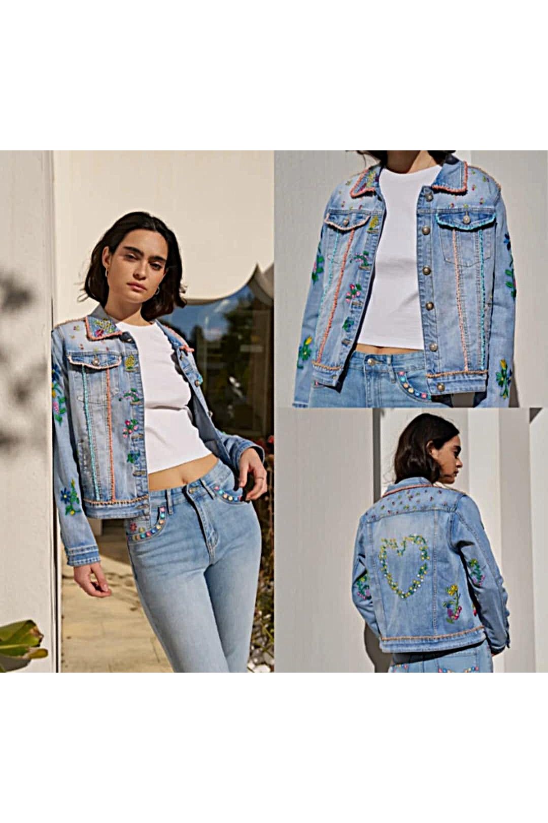 Geborduurd Denim Jasje Met Pareltjes