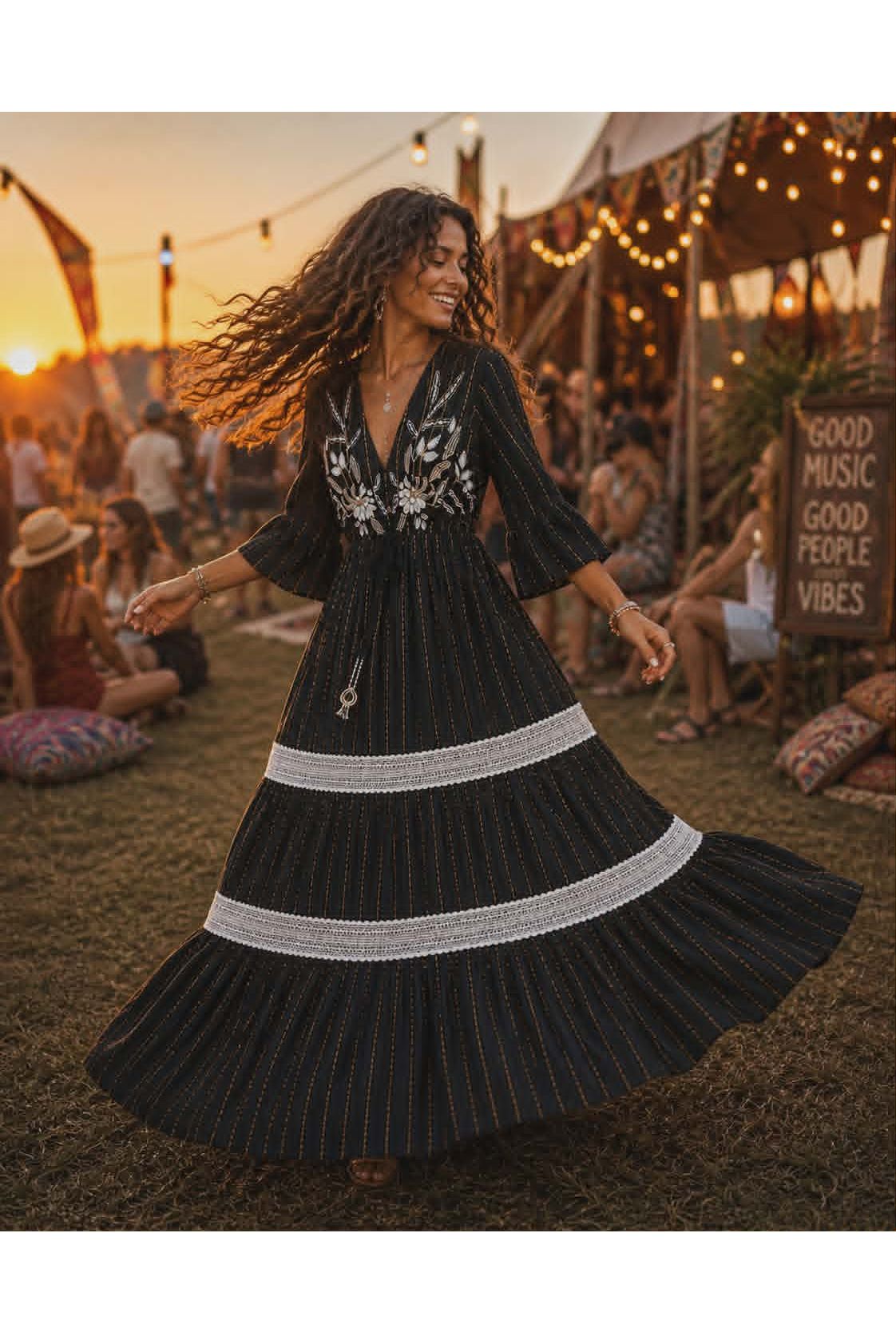 Bohemian Maxi Jurk Zwart