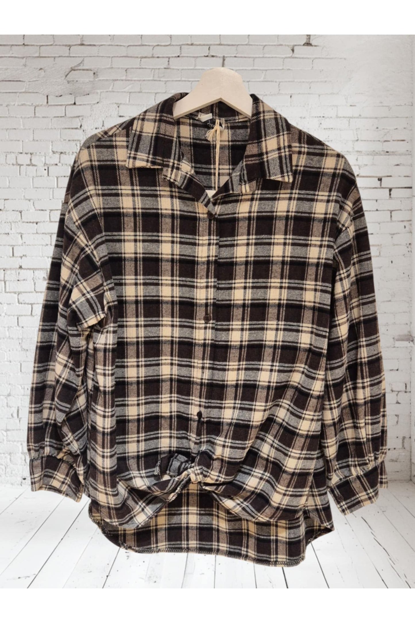Flanellen hemd geruit bruin/ecru/zwart