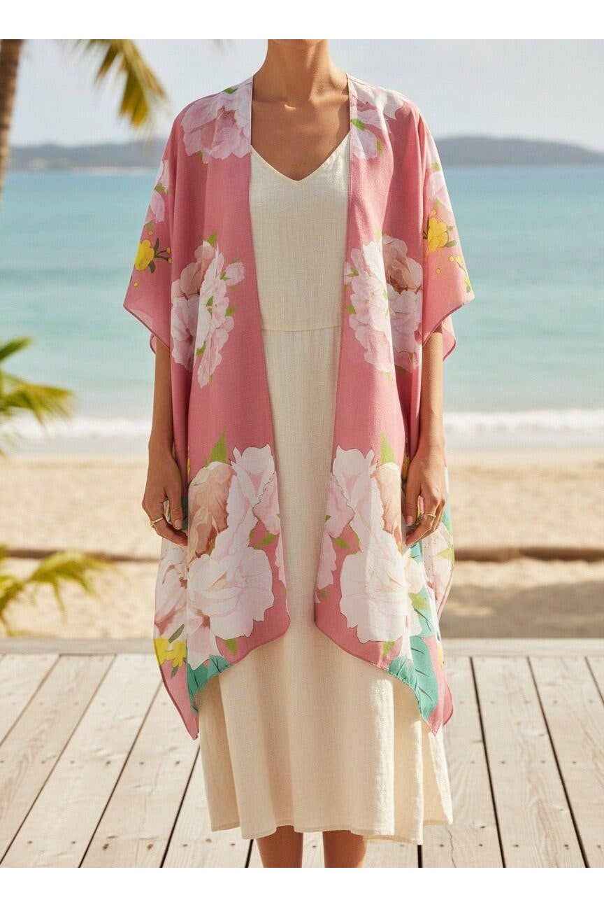 Bloemenkimono/-cover-up: Roze