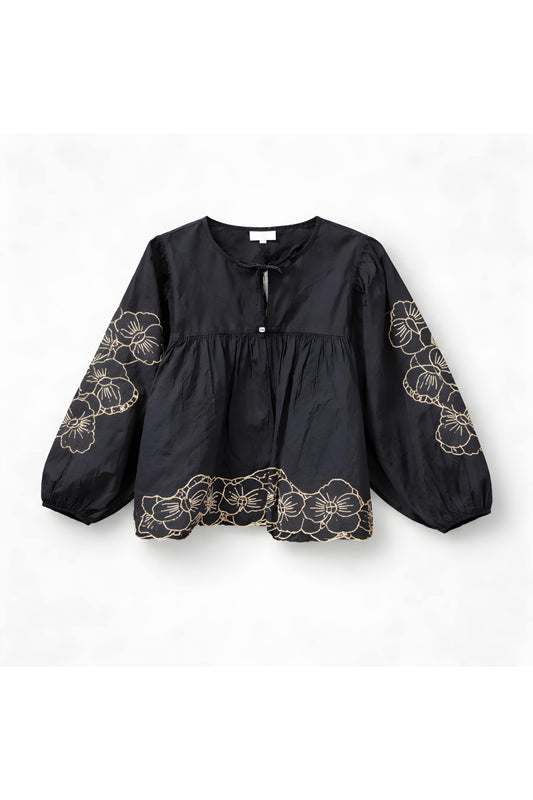 Embroidered cotton blouse – black