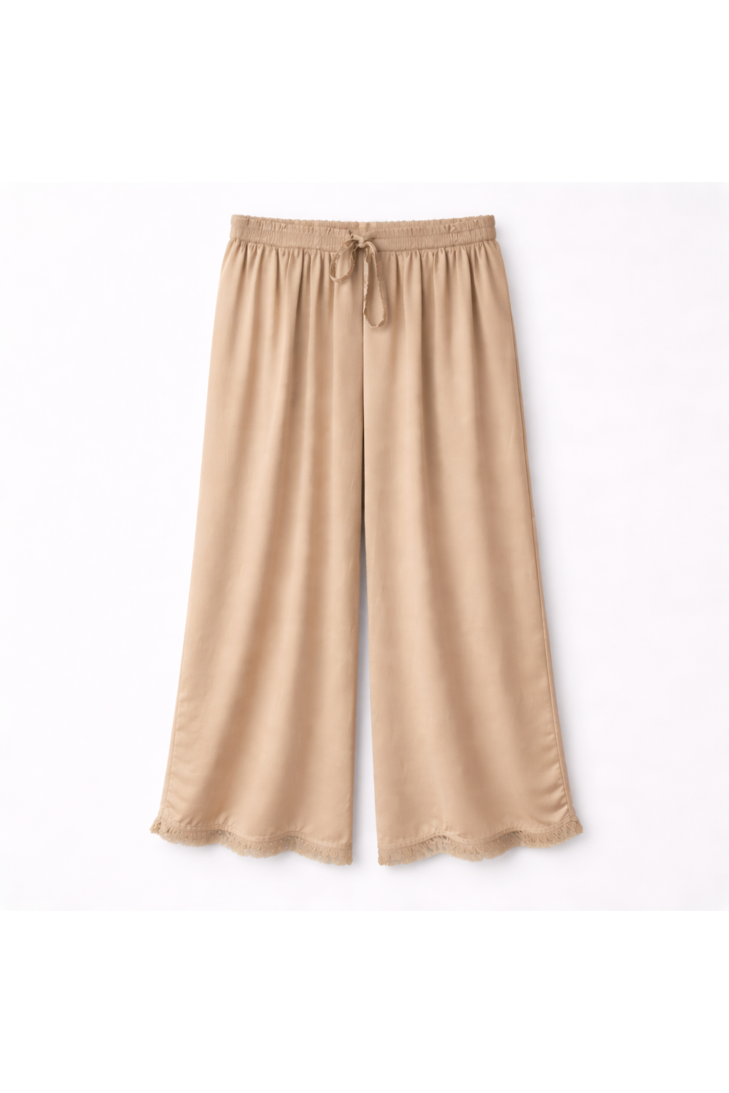 Satijnen broek met franjes beige