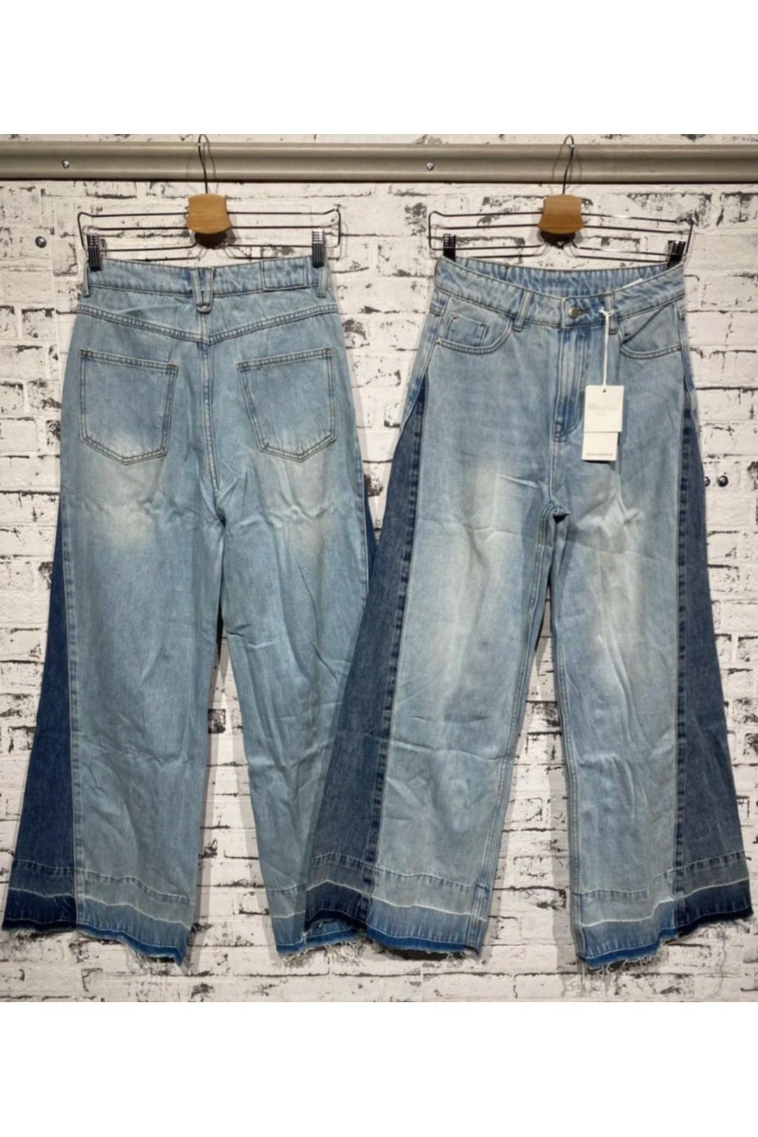 Two-tone wide leg jeans