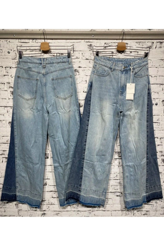 Two-tone wide leg jeans