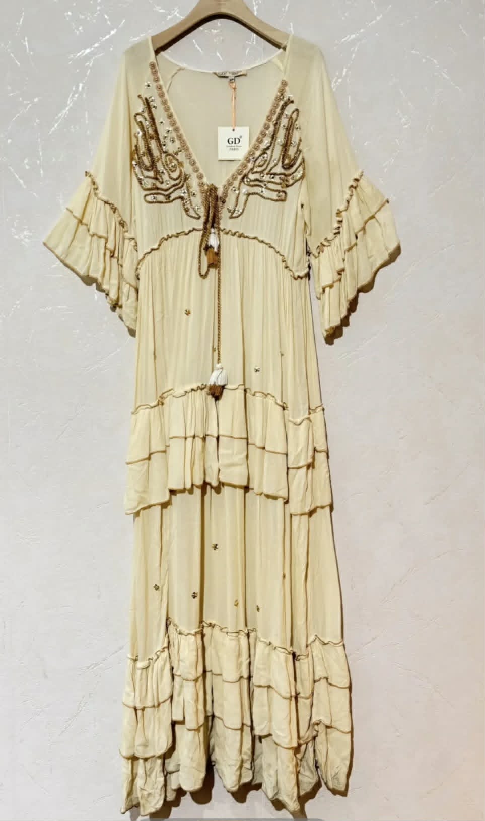 Bohemian Maxi Jurk Ibiza Crème met Borduursels & Ruffles