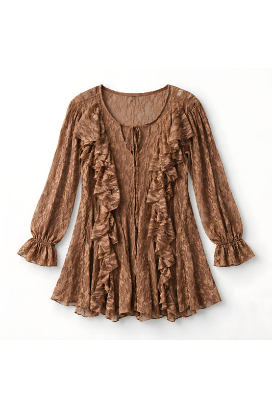 Ruffle lace tunic dress bruin