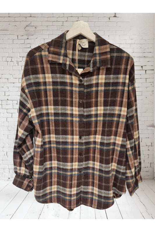 Flanellen hemd geruit bruin/blauw