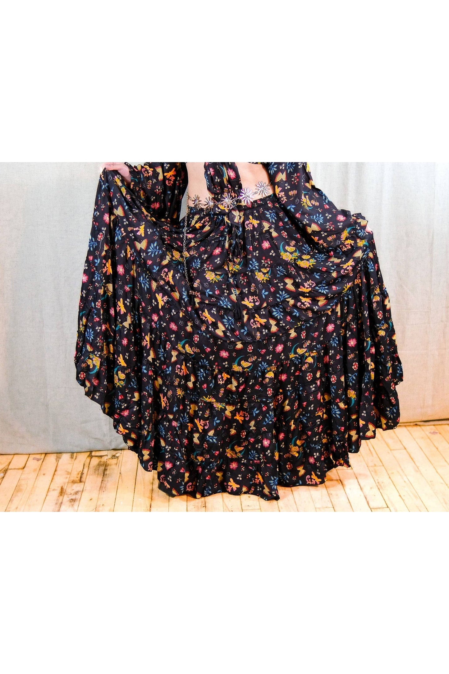 Boho silk maxi rok Zwart
